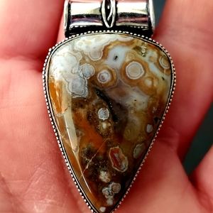 New Ocean Jasper Antique Design 925 Silver Pendant.